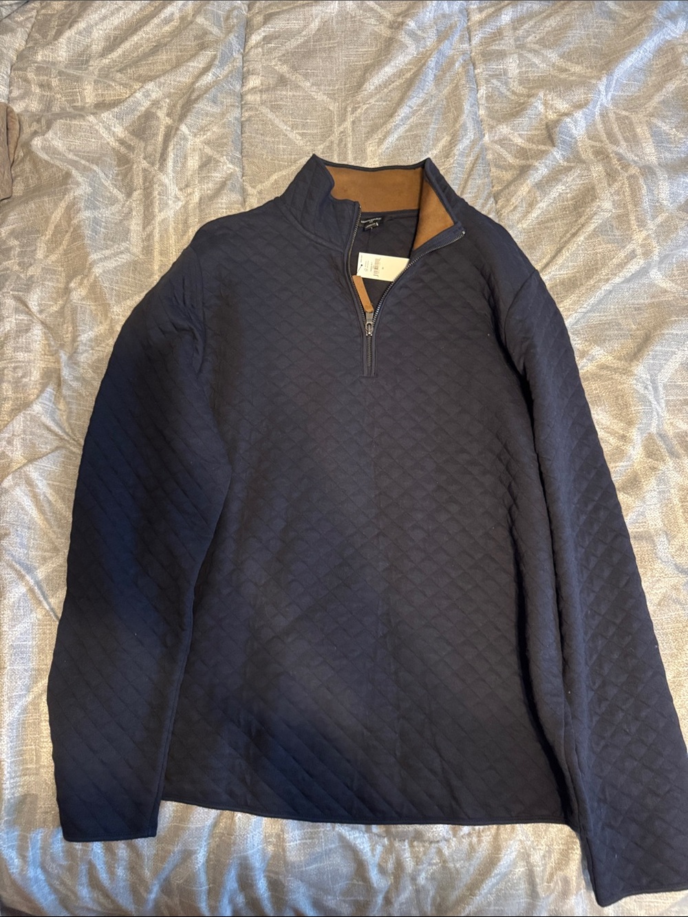 Banana Republic Men’s Quilted Half-Zip Sweater - Navy with Tan Trim